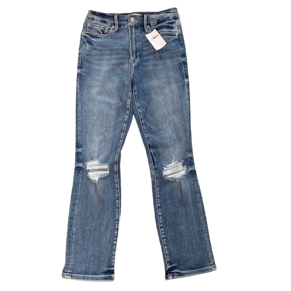 Good American Factory Distressed Jeans Style GLC138OT Medium Wash Size 4/27 - Picture 10 of 11